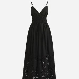 Black J. Crew V-neck smocked-waist dress with eyelet - sz 8 - NWT